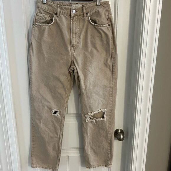 Free People We The Free Jeans Womens Size 30 High Rise Tapered Khaki Distressed - Picture 5 of 12